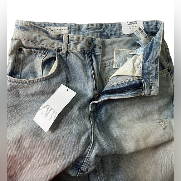 Zara women’s size 30/12 HighWaist Baggy Authentic Damaged Distressed Denim Jeans - Picture 6 of 9